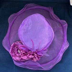 Purple Floral Wide-Brim Ladies Hat